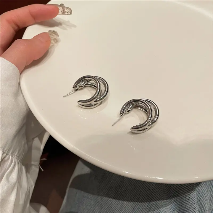 Nova Triple Twist Silver Hoops