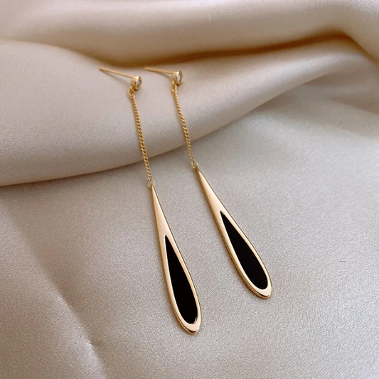 Noir Sleek Teardrop Dangle Earrings