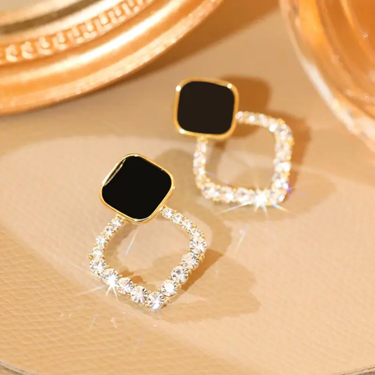 Noir Sparkle Halo Stud Earrings