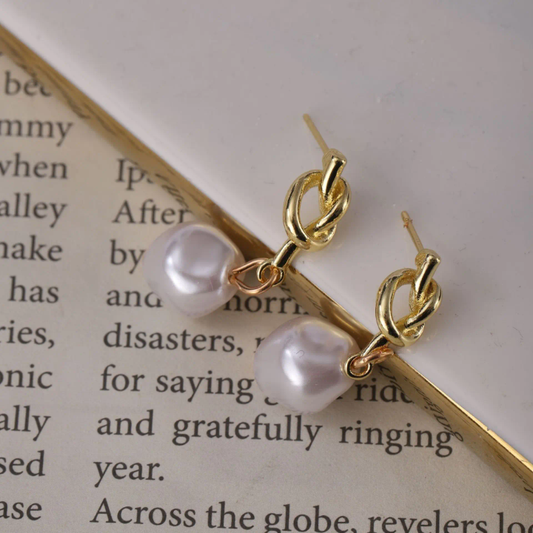 Serene Knot Pearl Drop Earrings