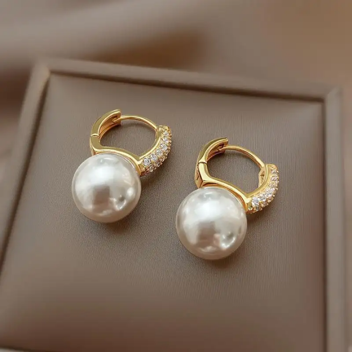 Opaline Crystal Hoop Pearl Earrings
