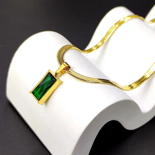 Emerald Luxe Rectangle Pendant Necklace