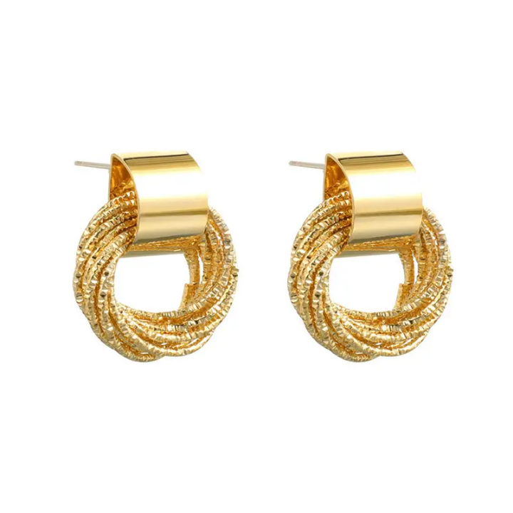 Golden Loop Textured Drop Earrings