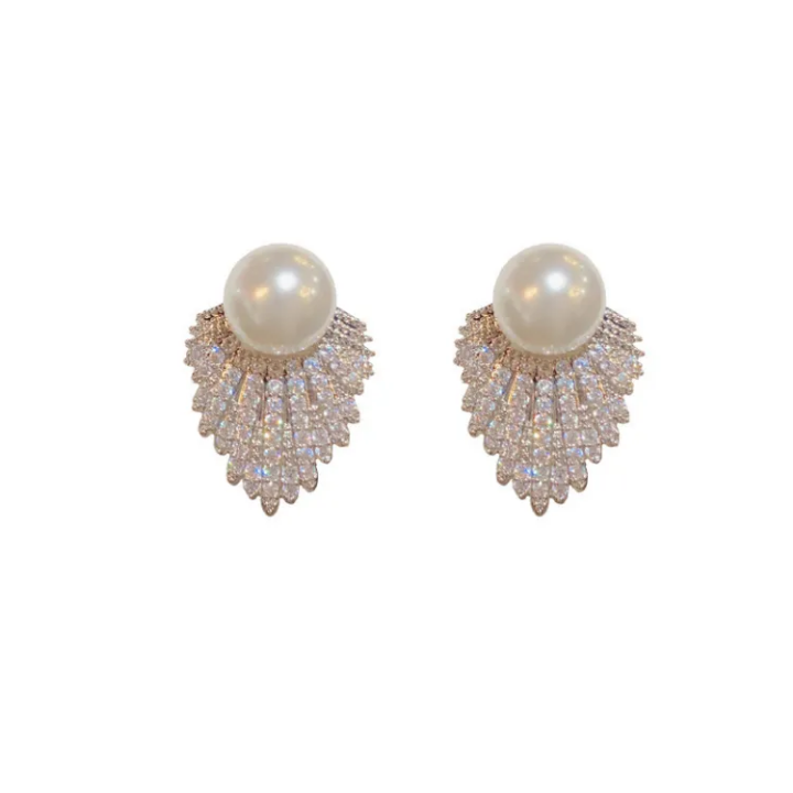 Silver Regal Pearl Fan Earrings