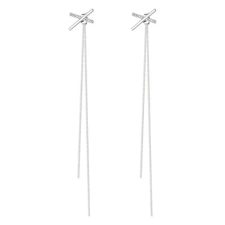 Silver Luxe Cross-Line Drop Earrings