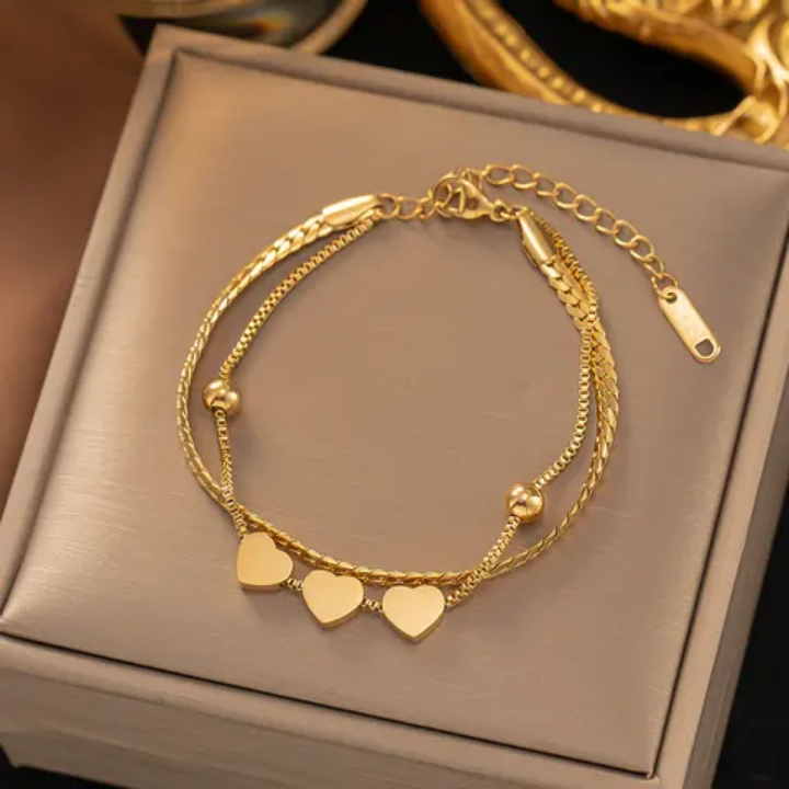 Trio Heart Luxe Layered Bracelet