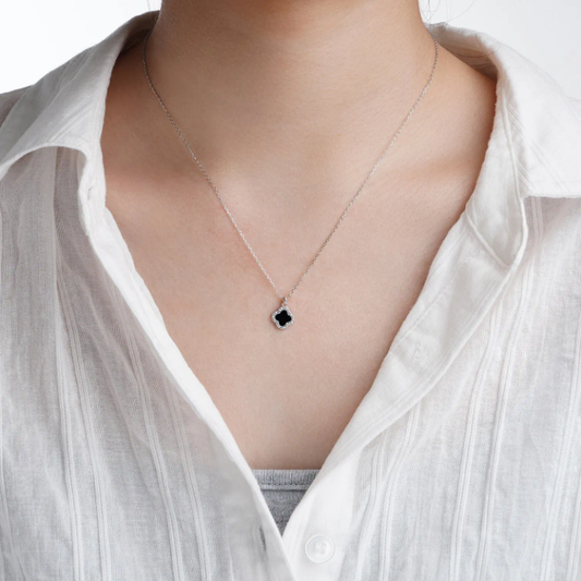 Black Quatrefoil Halo Pendant Necklace