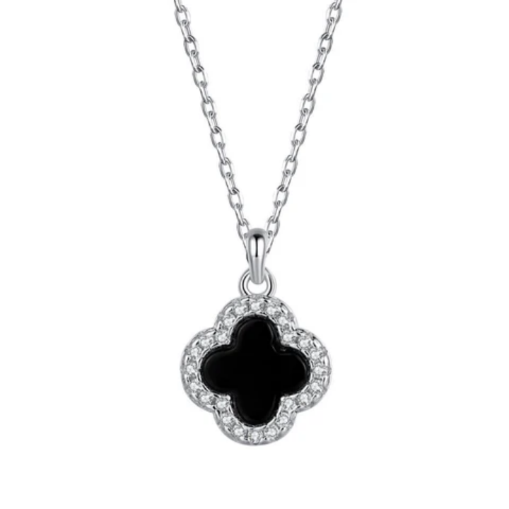 Black Quatrefoil Halo Pendant Necklace