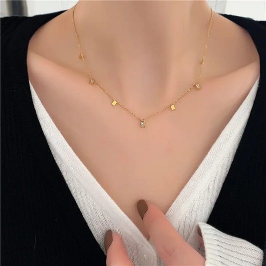 Dainty Crystal Station Chain Necklace