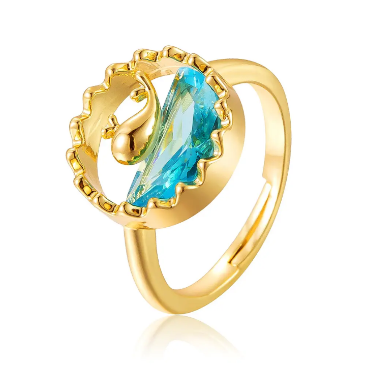 Devora OceanMuse Seahorse Halo Crystal Ring