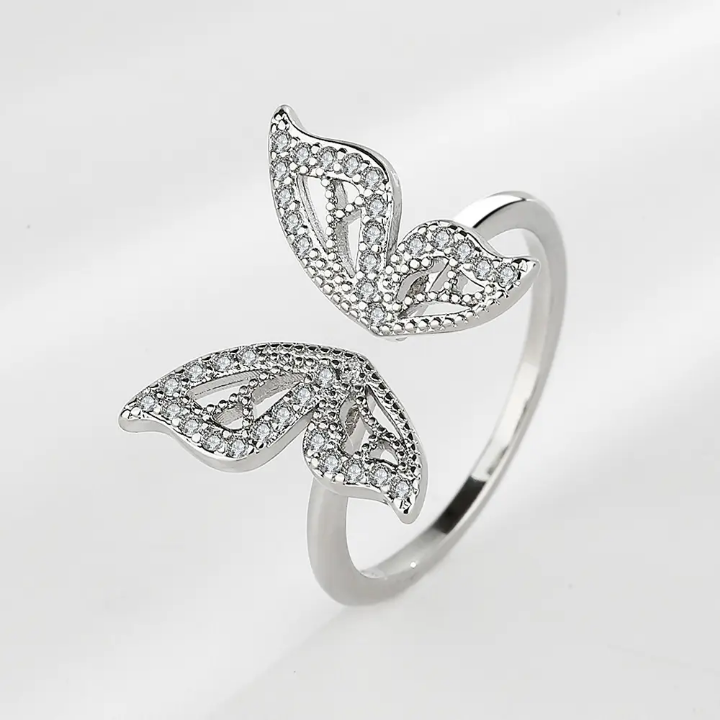 ÉLANZA Twin Leaf Pavé Open Ring