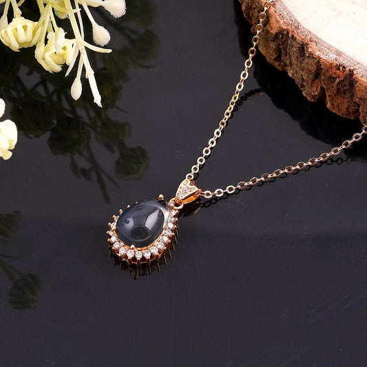 Black Onyx-Style Halo Pendant Necklace