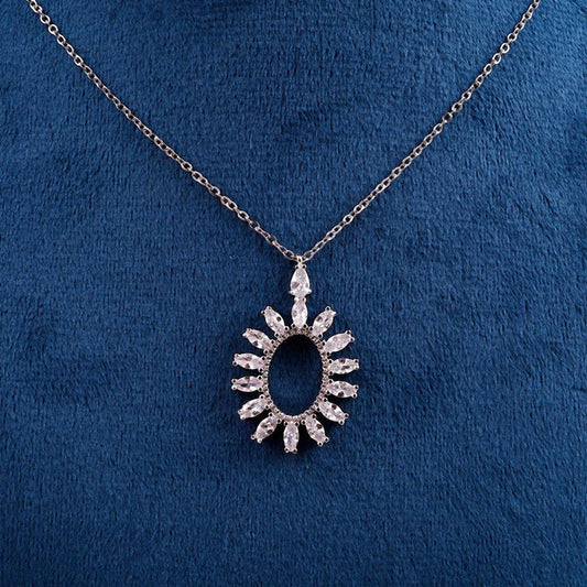 Marquise Sunburst Oval Pendant Necklace