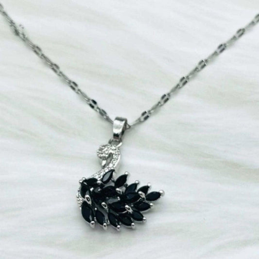 Black Marquise Feather Swan Pendant Necklace