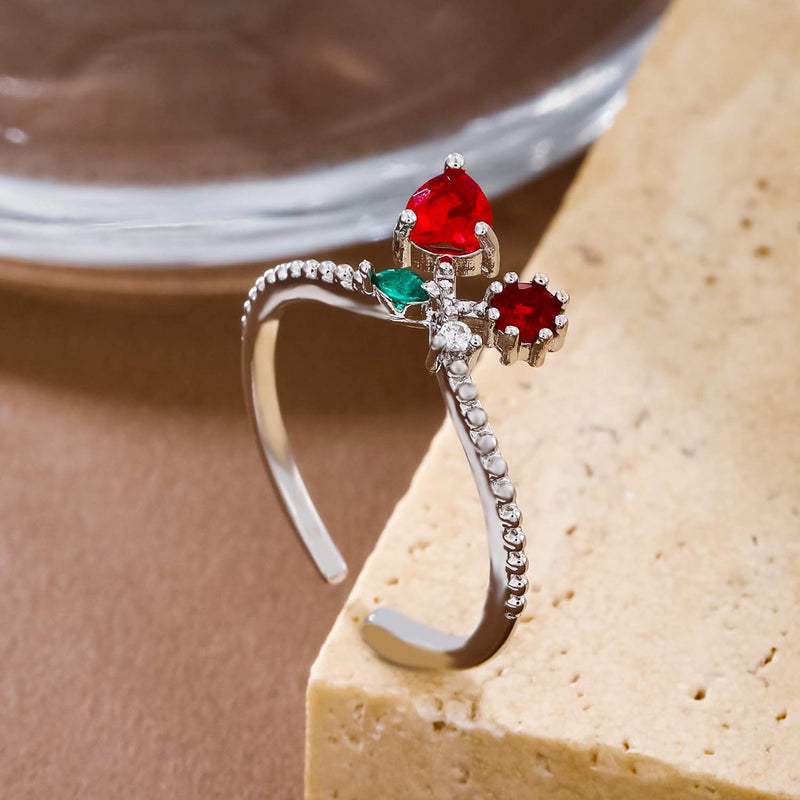 ÉLANZA Crimson Hearts Open Cuff Ring