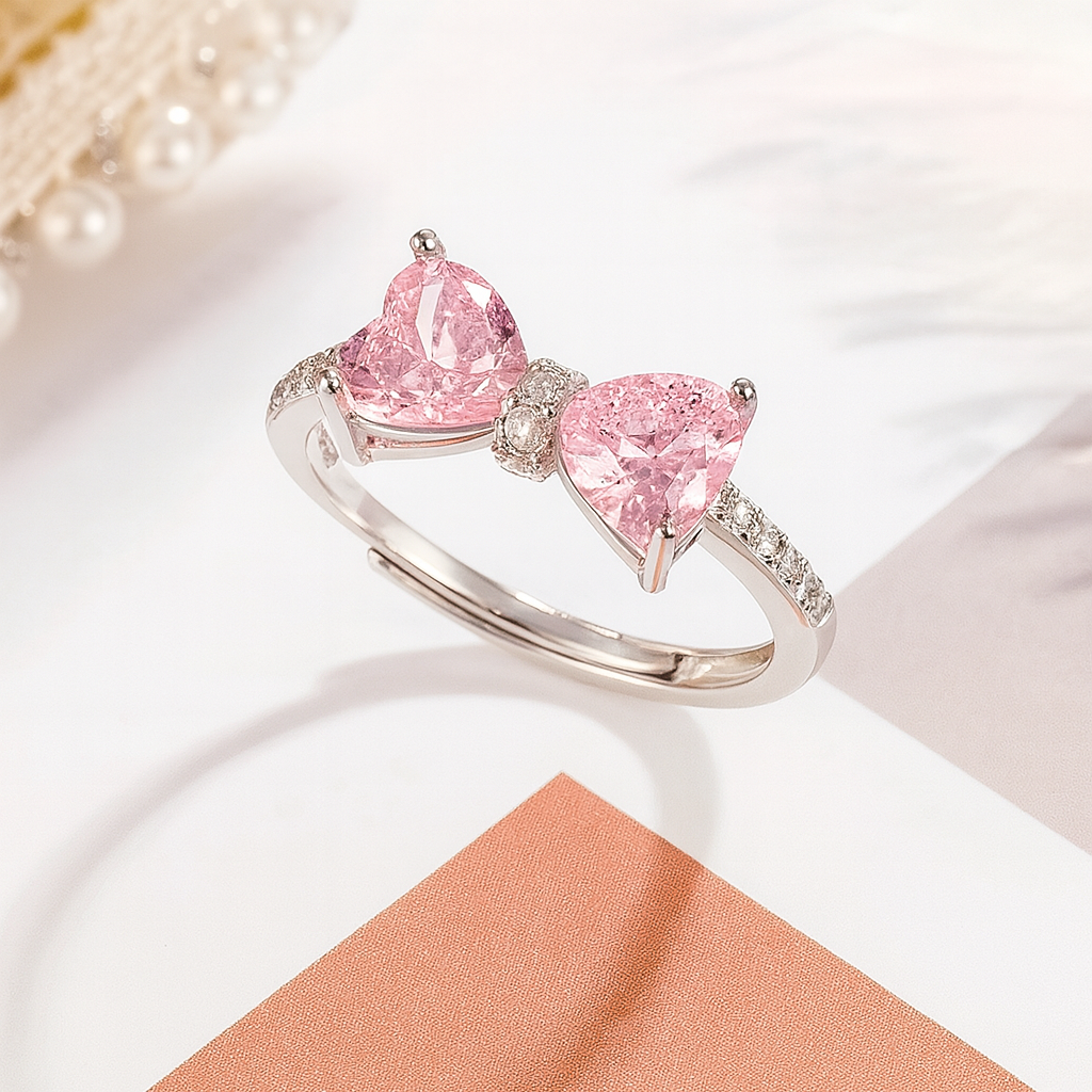 Blush Bow Heart Ring