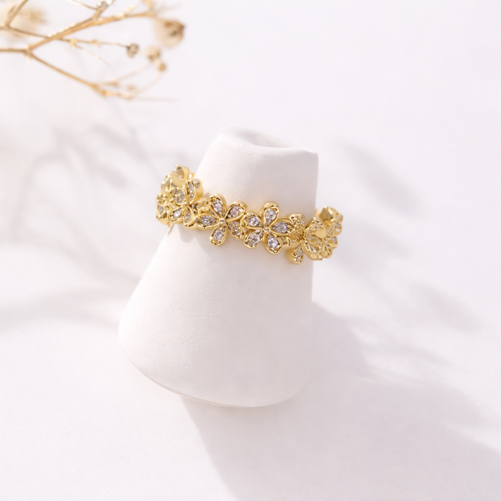 Golden Petal Crown Adjustable Ring