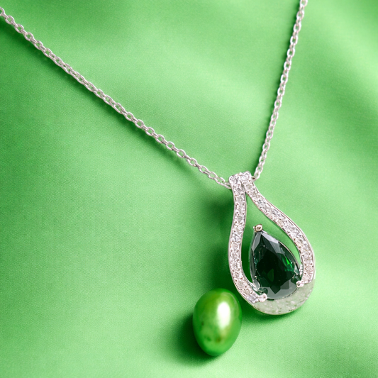 Pear-Cut Green Drop Pendant Necklace