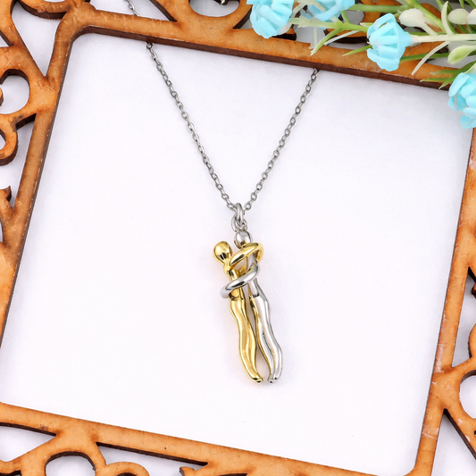 TwinAura Embrace Two-Tone Couple Pendant Necklace