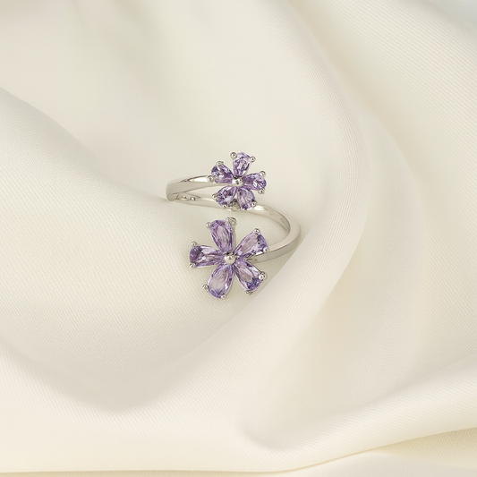 Violet Bloom Crystal Statement Ring