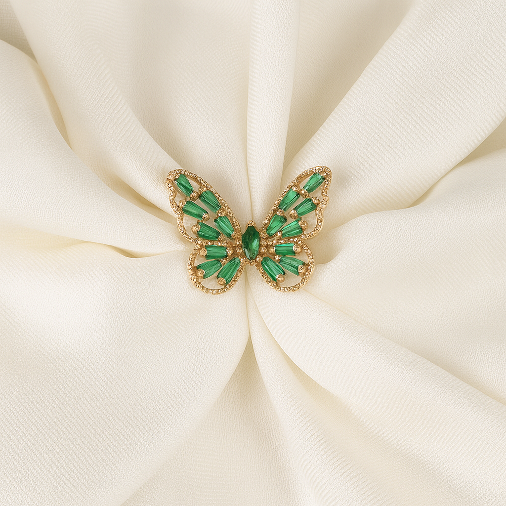 Emerald Gilded Butterfly Ring