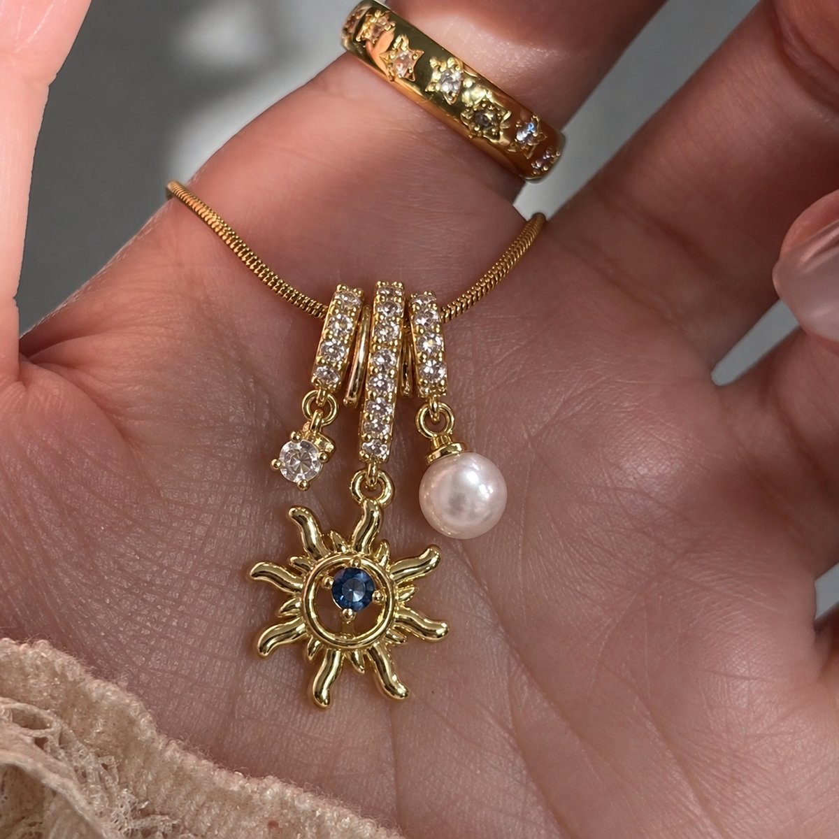 Celestial Pearl Sun Necklace