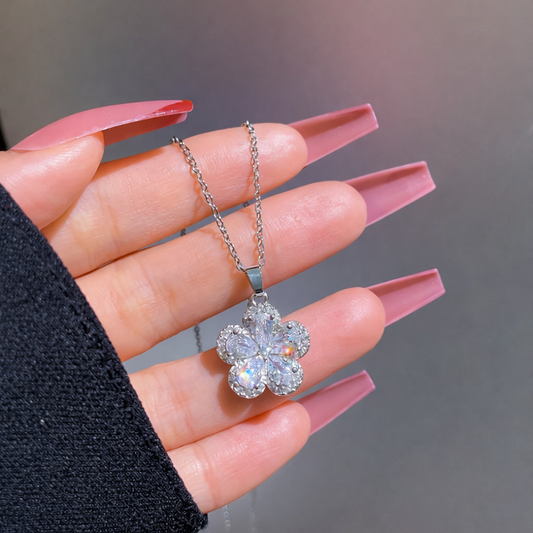 Lumora Luxe Silver Bloom Crystal Pendant Necklace