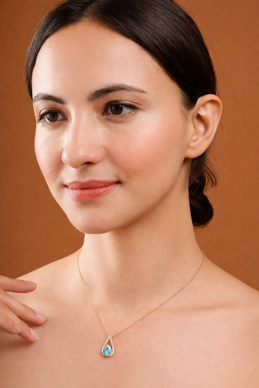 Sky-Blue Pear-Cut Crystal Pendant Necklace