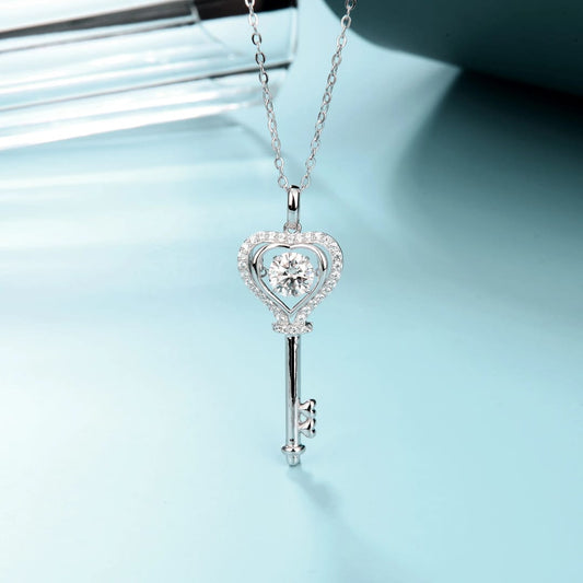 Amouré Key of Love Silver Crystal Pendant Necklace