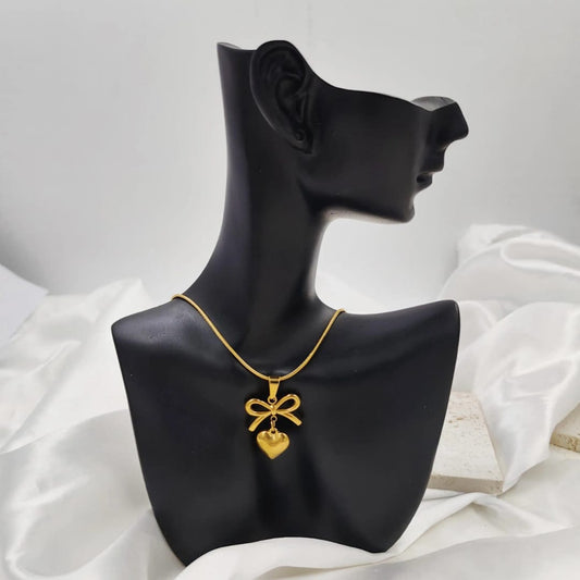 Belle Amour Luxe Gold Bow Heart Pendant Necklace