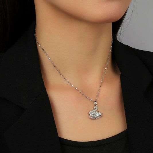 Marquise Feather Swan Pendant Necklace