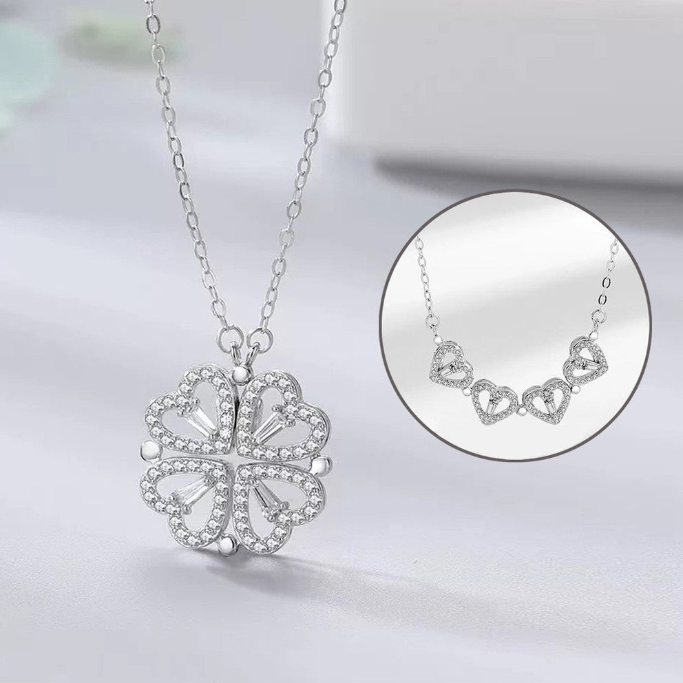 Silver Clover Heart Sparkle Pendant