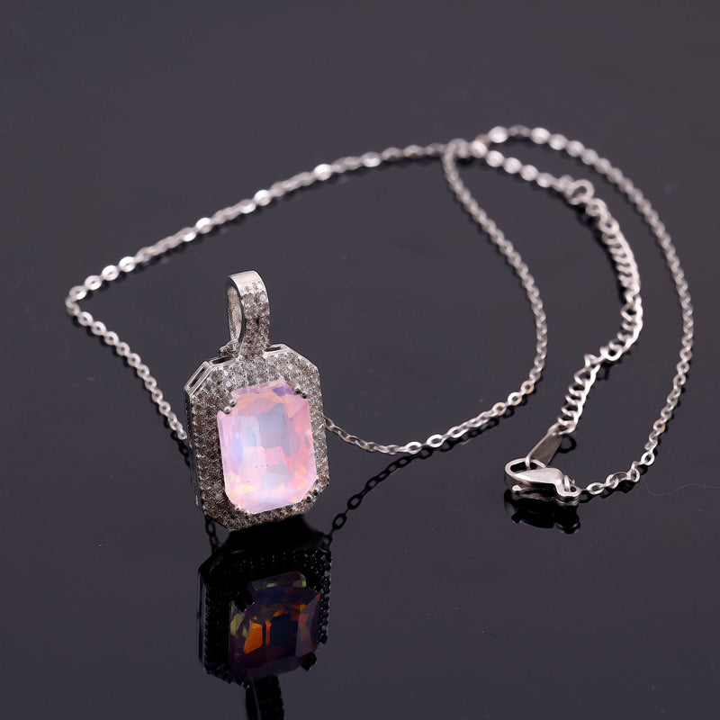 Emerald-Cut Halo Pendant Necklace