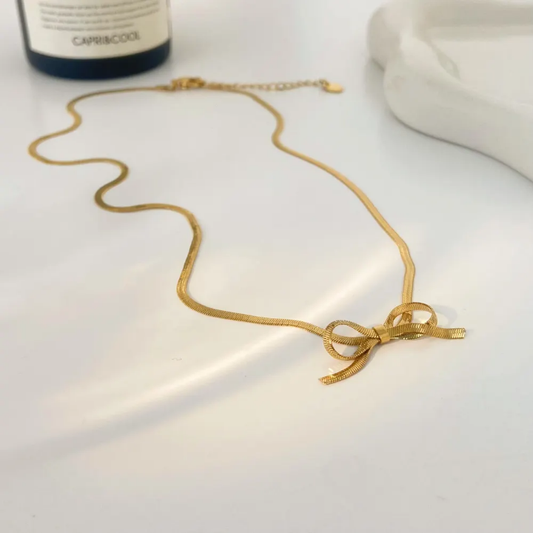 Luxe Ribbon Bow Herringbone Necklace