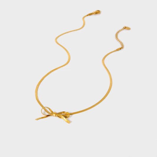 Luxe Ribbon Bow Herringbone Necklace