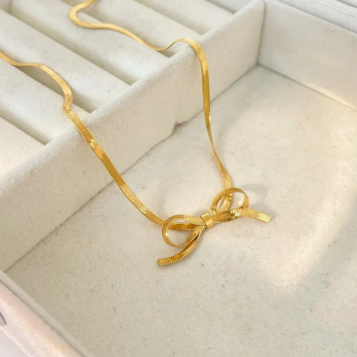 Luxe Ribbon Bow Herringbone Necklace