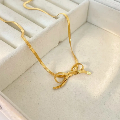 Luxe Ribbon Bow Herringbone Necklace