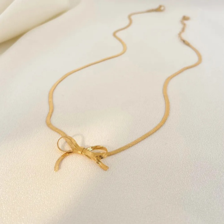 Luxe Ribbon Bow Herringbone Necklace