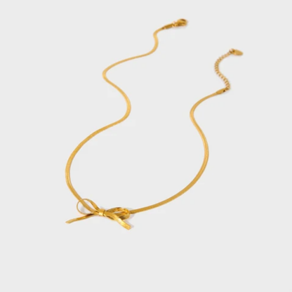 Luxe Ribbon Bow Herringbone Necklace