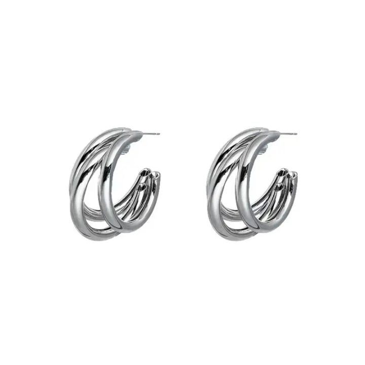 Nova Triple Twist Silver Hoops