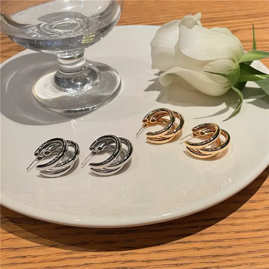 Nova Triple Twist Silver Hoops