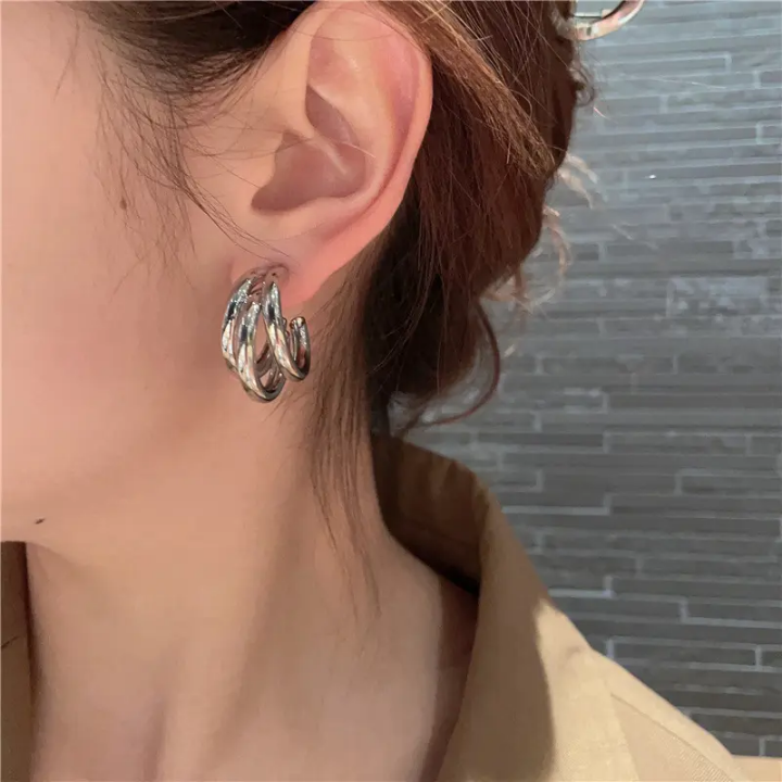 Nova Triple Twist Silver Hoops