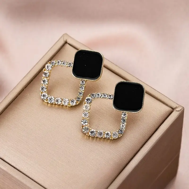 Noir Sparkle Halo Stud Earrings