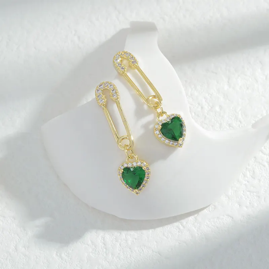Emerald Heart Luxe Dangle Earrings