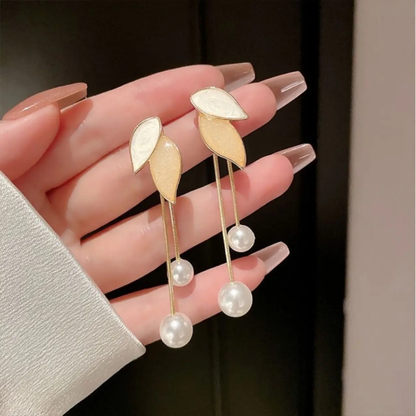 Luna Petal Pearl Drop Earrings