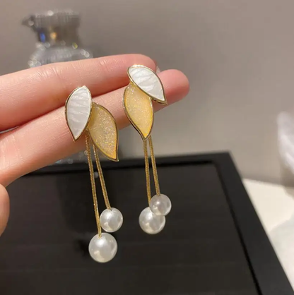 Luna Petal Pearl Drop Earrings