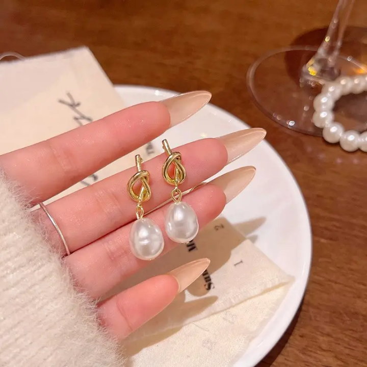 Serene Knot Pearl Drop Earrings