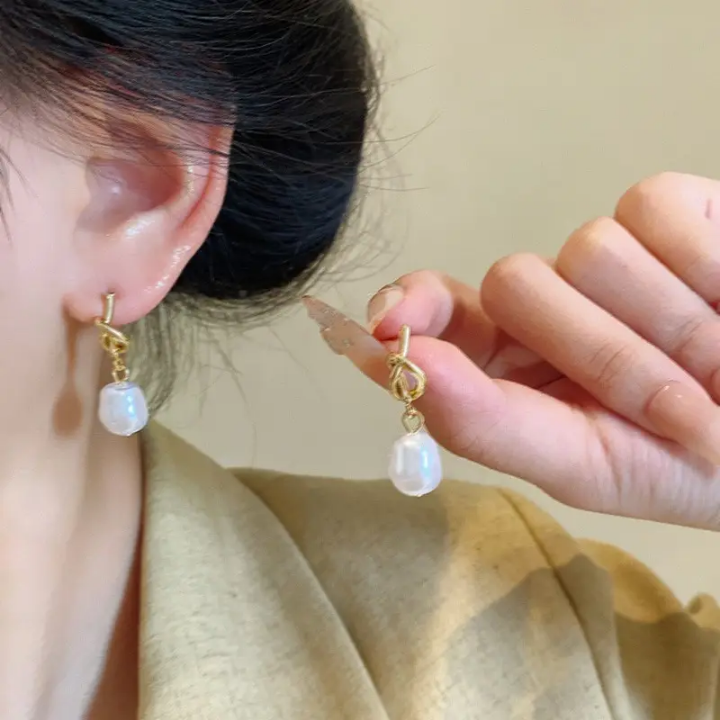Serene Knot Pearl Drop Earrings
