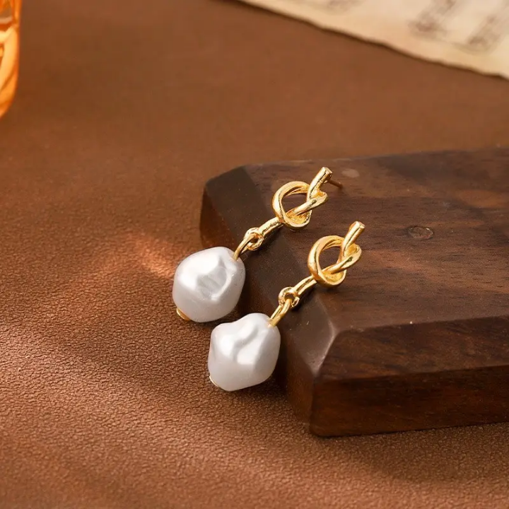 Serene Knot Pearl Drop Earrings