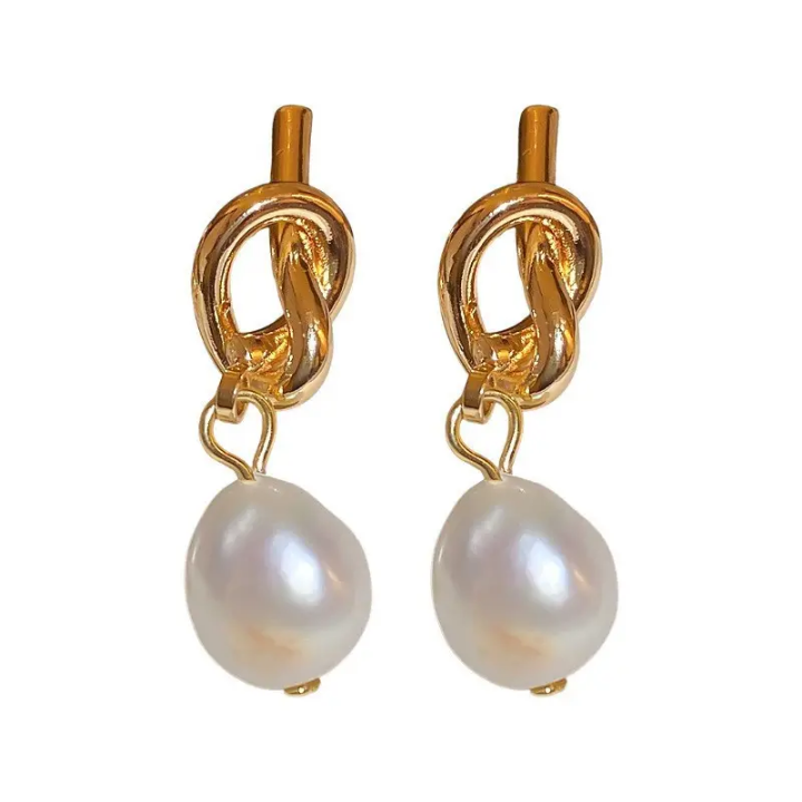 Serene Knot Pearl Drop Earrings